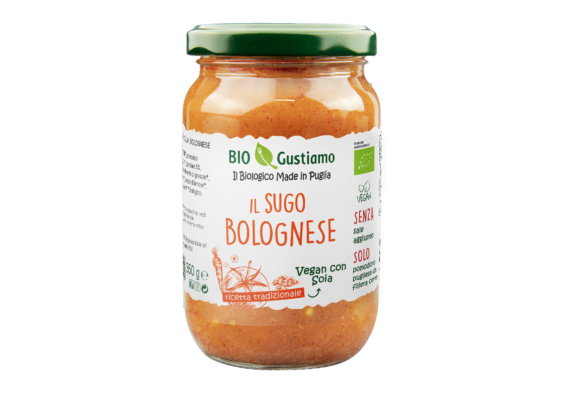 Jar of Bolognese sauce with a visible label on a white background
