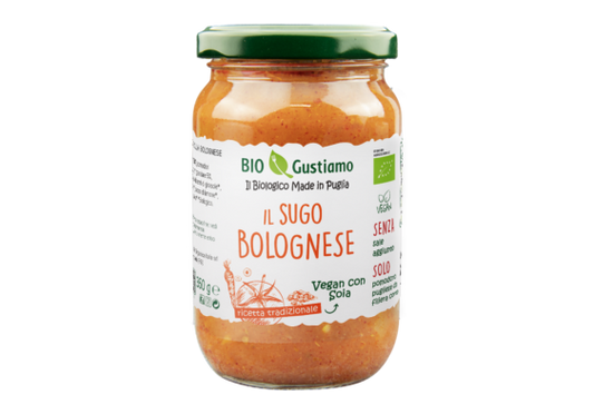 Jar of Bolognese sauce with a visible label on a white background