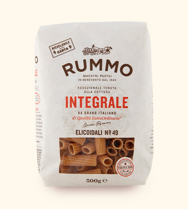 Rummo Wholewheat Elicoidali 500g, Pasta package with 'Rummo' branding on a white background